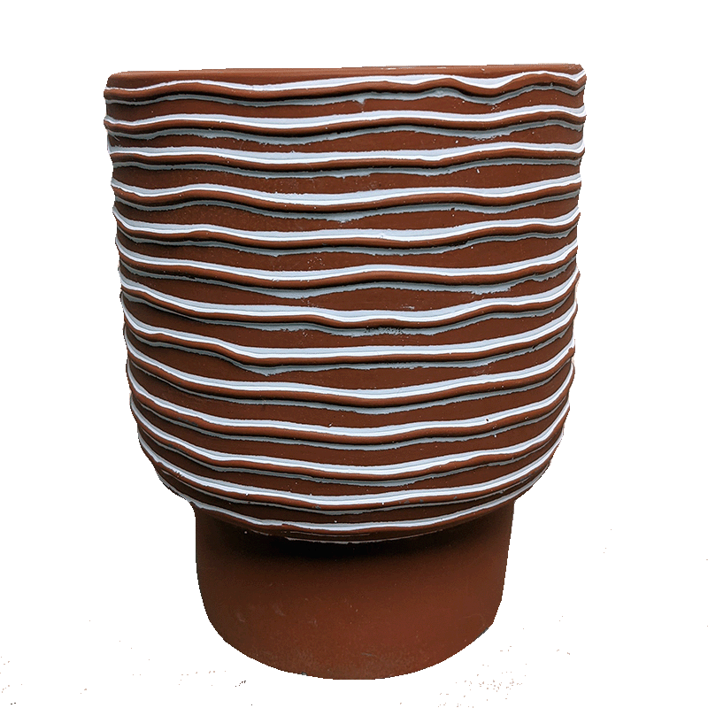 Hand-Striped Pedestal Planter